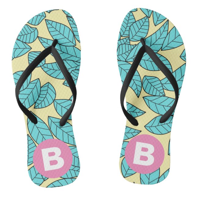 Blaugrüne Blätter Botanisches Muster Helles Rosa M Flip Flops (Fußbett)