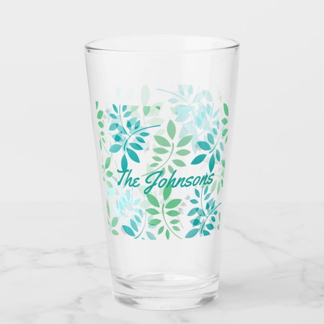 Blaugrüne Blätter Glas (Vorderseite)