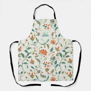 Blaugrüne Blätter im Vintage-Stil & oranges Blumen Schürze