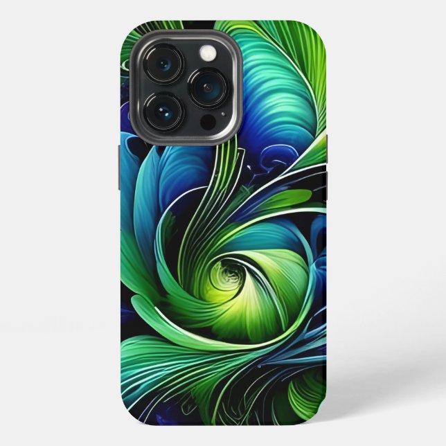 Blaugrüne blättrige Abstraktion iPhone Hülle (Hinten)