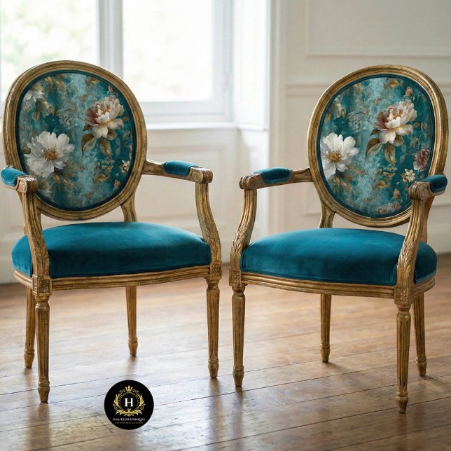 Blaugrüne Blumen Dekoupage-Sessel nahtlos Seidenpapier (Von Creator hochgeladen)