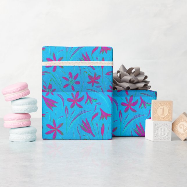 Blaugrüne Blütenbrise Geschenkpapier (Babyparty)