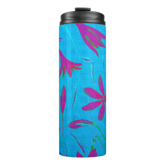 Blaugrüne Blütenbrise Thermosbecher (Vorderseite)