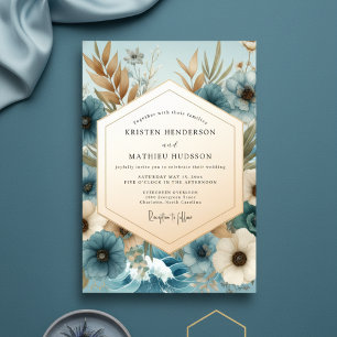 Blaugrüne botanische märchenhafte Hochzeit Einladung