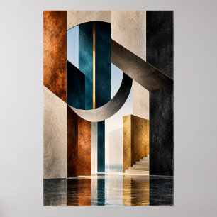 Blaugrüne Bronze Geometrische Architektur Abstrakt Poster