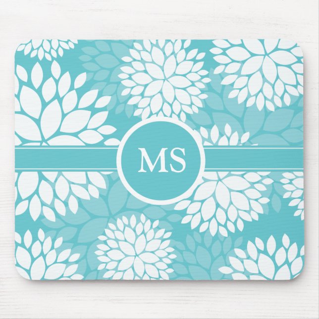 Blaugrüne elegante Blumenmuster Mousepad (Vorne)