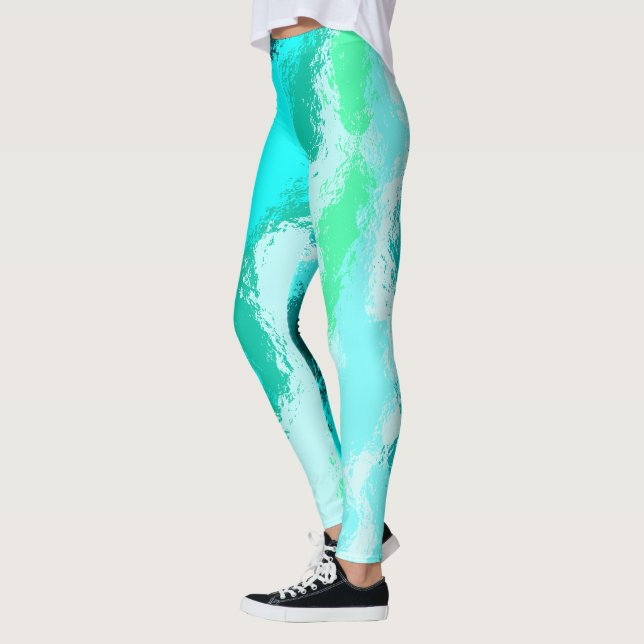 Blaugrüne Expressive Malerei Muster Leggings (Links)