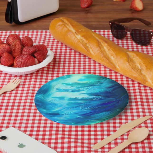 Blaugrüne Feder Abstrakt Pappteller (Picknick)