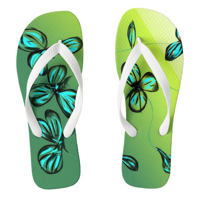 Blaugrüne Flora Retro Flip Flops (Fußbett)