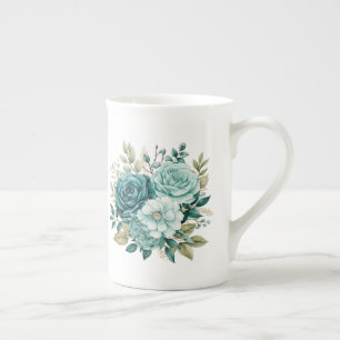 Blaugrüne Floral Prozellantasse