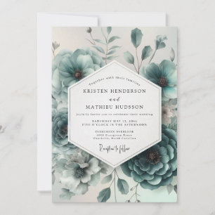 Blaugrüne florale ätherische Hochzeit Einladung