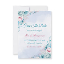Blaugrüne Florale Elegante Save The Date Karte