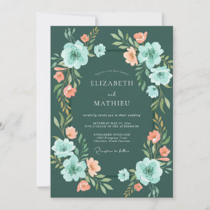 Blaugrüne Florale Romanze Hochzeit Einladung