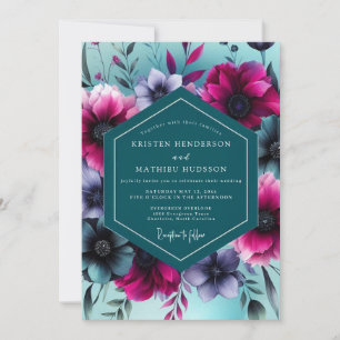 Blaugrüne Florale Traumhochzeit Einladung