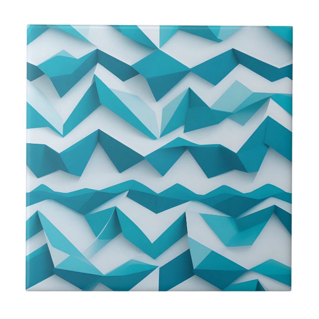 Blaugrüne geometrische Chevron-3D-Struktur Fliese (Vorderseite)