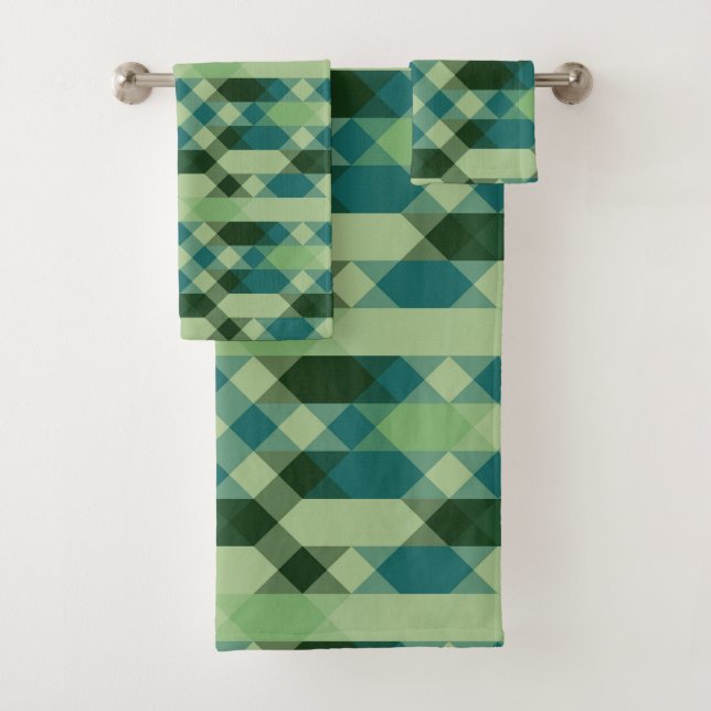 Blaugrüne geometrische Musterung Badhandtuch Set (Insitu)