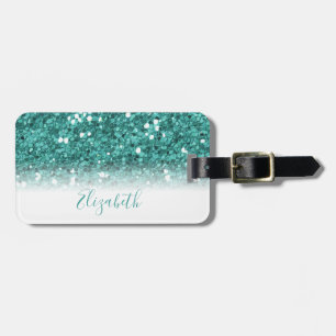 Blaugrüne Glitter-Ombre-Monogramm-Reisetasche Gepäckanhänger