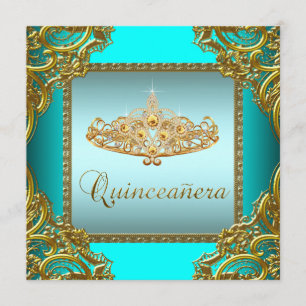 Blaugrüne Gold-Tiara-Quinceanera Einladung