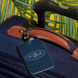 Blaugrüne Karo Monogramm personalisiert Gepäckanhänger
