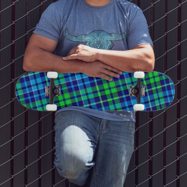 Blaugrüne Karotartan Navyblau  Skateboard (Außenbereich 3)