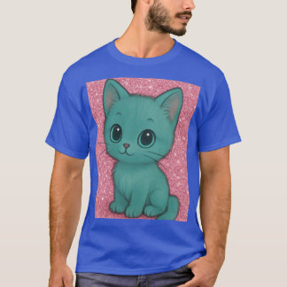 Blaugrüne Katzen auf rosa Glitter nahtloses Muster T-Shirt