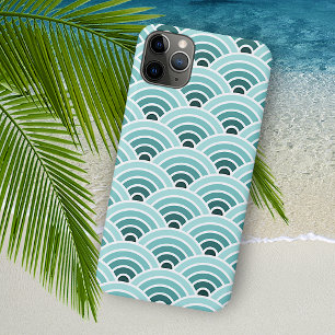 Blaugrüne konzentrische Wellen-Kunstmuster iPhone 16 Pro Max Hülle