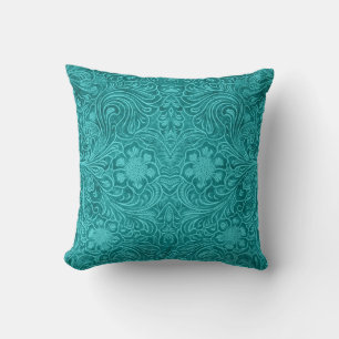 Blaugrüne Kunstleder-Blumenmuster Kissen