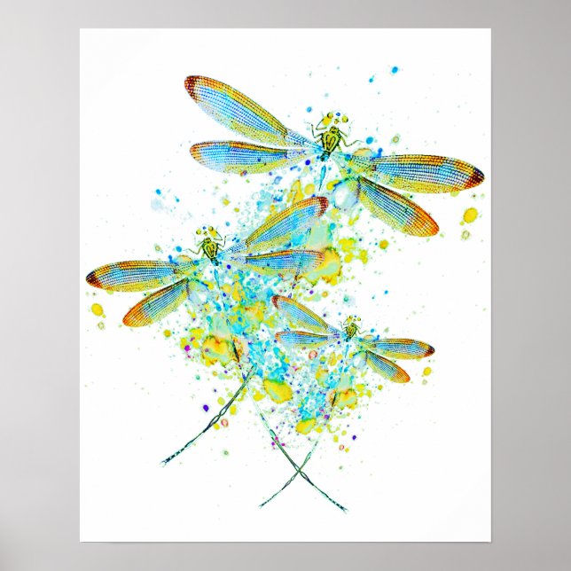 Blaugrüne Libellen-Spritzer Poster (Vorne)