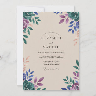 Blaugrüne lila Eukalyptus-Hochzeit Einladung
