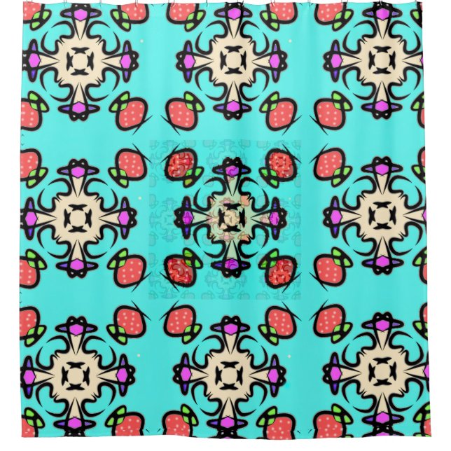 Blaugrüne Mandala-Kunst Duschvorhang (Vorderseite)