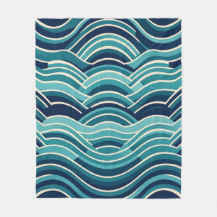 Blaugrüne marine geometrische Ozeanwellen-Wiederho Fleecedecke