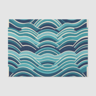 Blaugrüne marine geometrische Ozeanwellen-Wiederho Seidenpapier