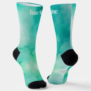 Blaugrüne Marmorierung Benutzerdefinierter Name Socken