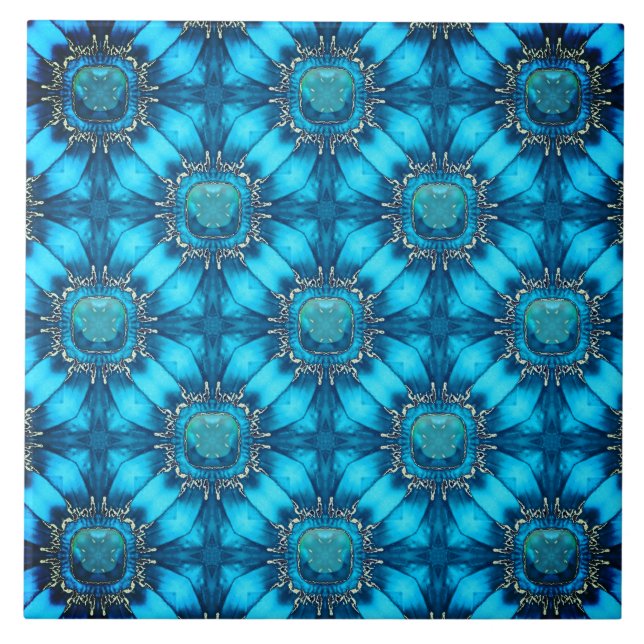 Blaugrüne Metallblumen mit Edelsteinmuster Fliese (Vorderseite)