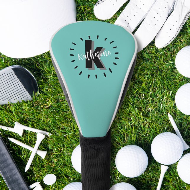 Blaugrüne moderne Monogramm-Initiale Golf Headcover (Cute Modern Monogram Initial Golf Head Cover)