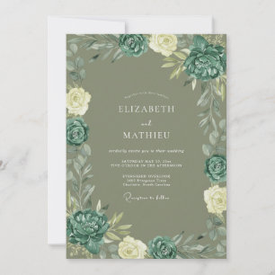 Blaugrüne Oliven-Ranunculus-Eukalyptus-Hochzeit Einladung
