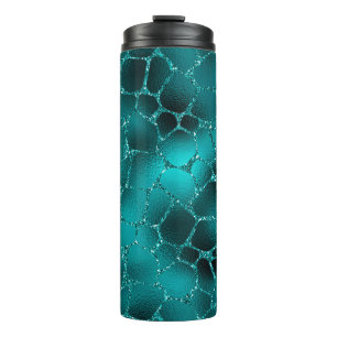 Blaugrüne Ombre-Glamour-Glitter-Giraffenflecken-Mu Thermosbecher