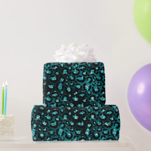 Blaugrüne Ombre- und schwarze Glam-Glitter-Leopard Geschenkpapier