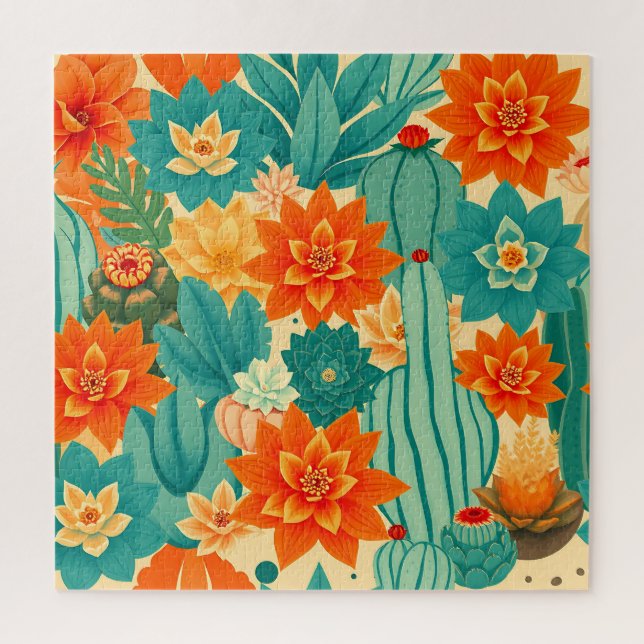 Blaugrüne Orangen Wüstenkaktusblüte Puzzle (Vertikal)