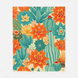 Blaugrüne Orangerote Wüstenkaktusblüte Fleecedecke