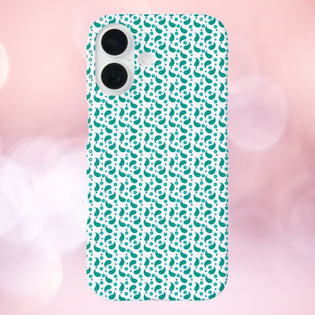 Blaugrüne Paisley-Blumen Nahtloses Muster Case-Mate iPhone Hülle (A phone case with a blue and green paisley flower pattern.)