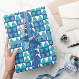 Blaugrüne quadratische Dreiecksgeometrie Geschenkpapier