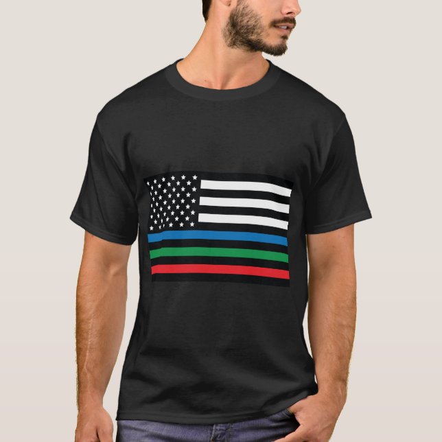 blaugrüne rote amerikanische Flagge, amerikanische T-Shirt (Vorderseite)