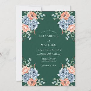 Blaugrüne Schiefer-Ranunculus-Eukalyptus-Hochzeit Einladung