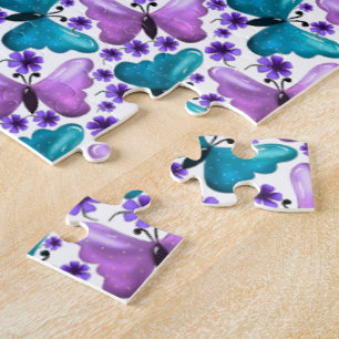 Blaugrüne Schmetterlingsblumenmuster  Puzzle