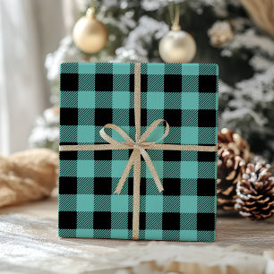 Blaugrüne schwarze Buffalo-Karo Gingham-Holzfäller Geschenkpapier
