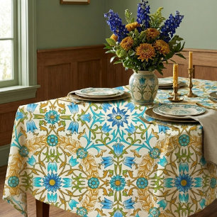 Blaugrüne & Senfgelbe William Morris Rebe Arts Tischdecke