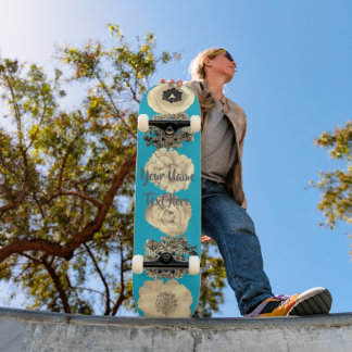 Blaugrüne Sepia-Blumen-Skateboard Skateboard
