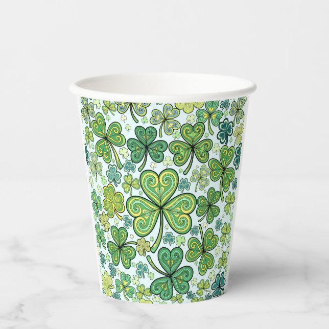 Blaugrüne Shamrock-Kleeblatt-Papierbecher Pappbecher (Vorderseite)