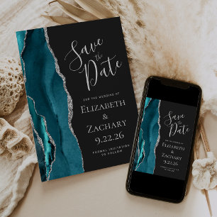 Blaugrüne Silber-Achat-Dunkle-Sparen-Sie-das-Datum Save The Date